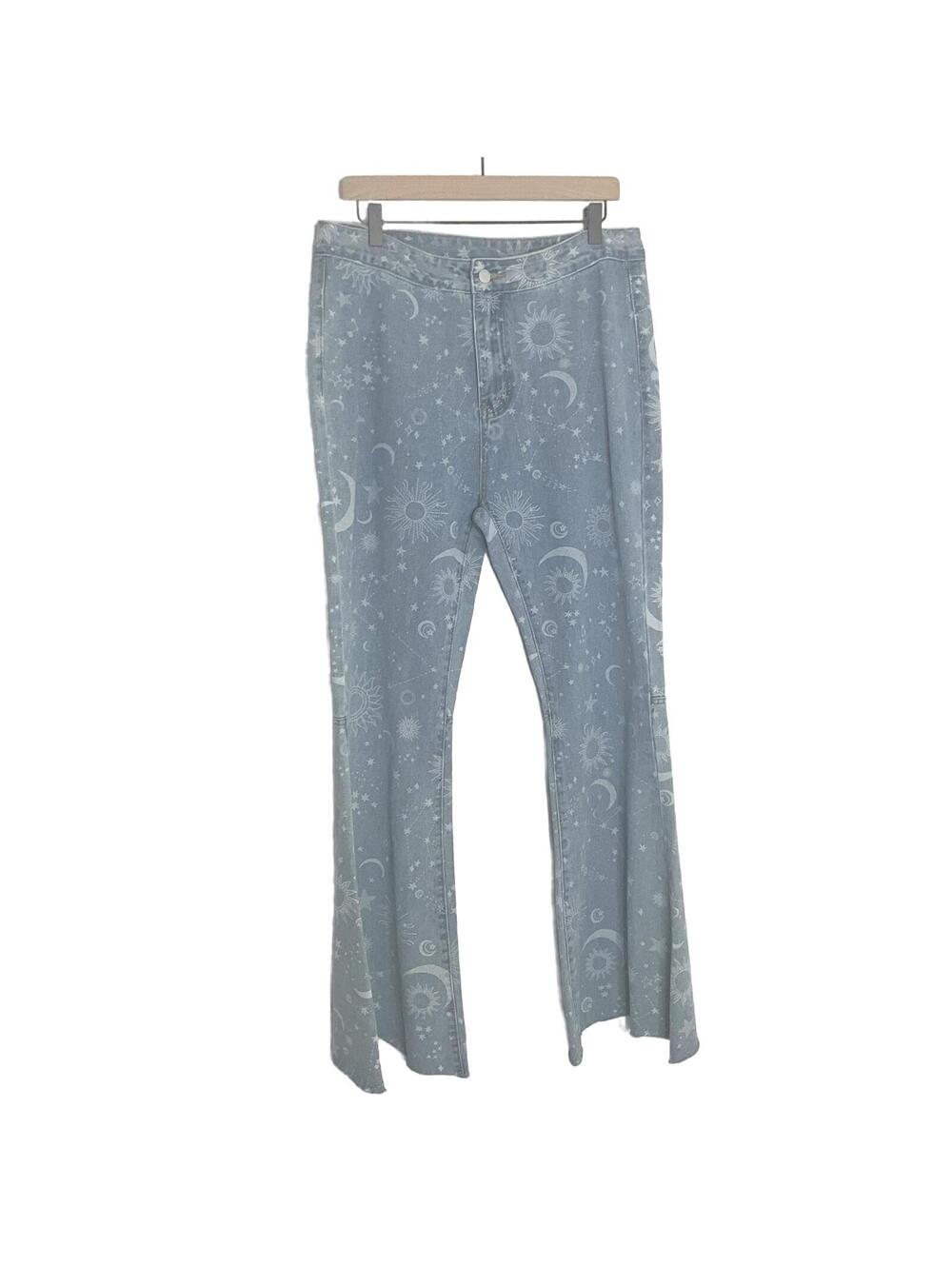 Brand New Romwe Women's Size XL 12 Blue Sun Moon Stars Print Leggings Jeggings